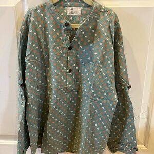 Green Printed Long Sleeve Henley Top